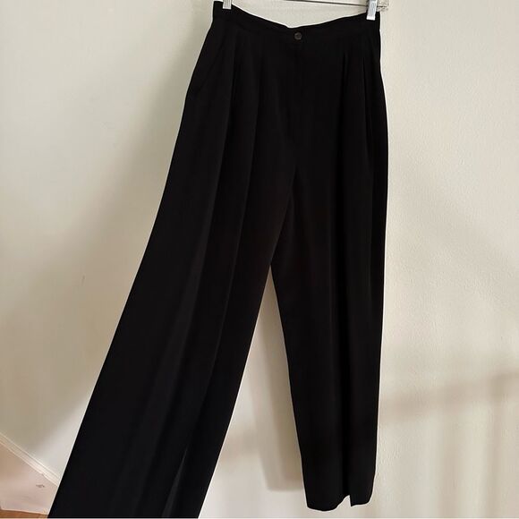 Vintage Anne Klein Black Pleated Wide Leg High Rise Trouser Pants Sz 8